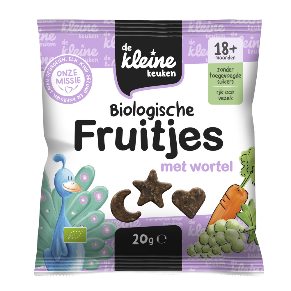 De Kleine Keuken Bio Fruitjes 18+m Wortel 20 gr