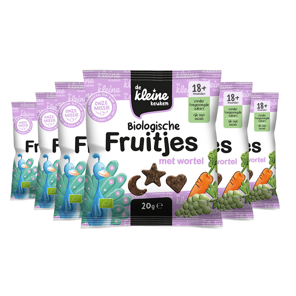 De Kleine Keuken 6x  Bio Fruitjes 18+m Wortel 20 gr