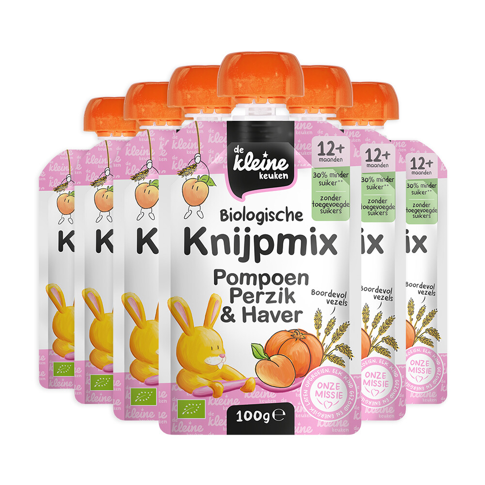 De Kleine Keuken 6x  Bio Knijpmix 12+m Pompoen Perzik Haver 100 gr