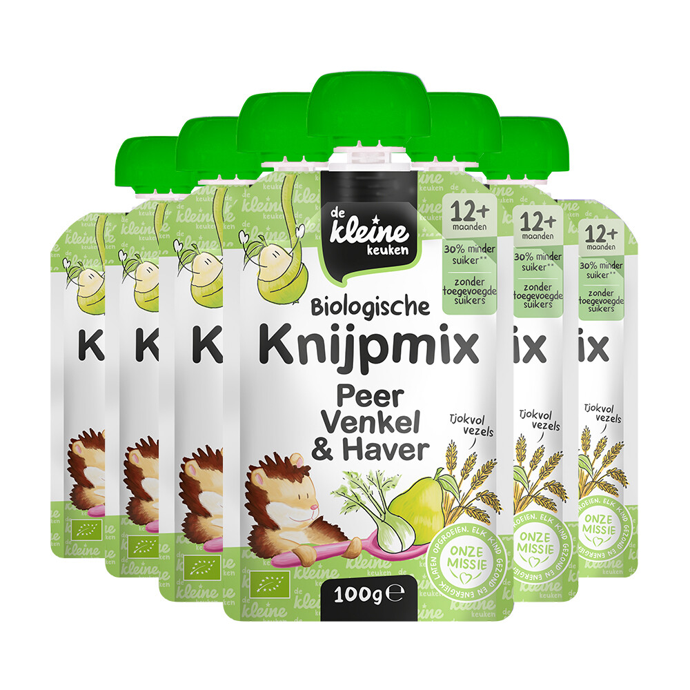 6x de Kleine Keuken Bio Knijpmix 12+m Peer Venkel Haver 100 gr