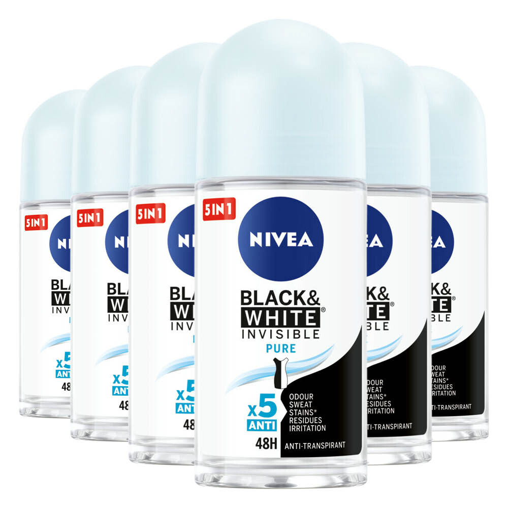 6x NIVEA Deodorant Roller Invisible Black en White Pure 50 ml