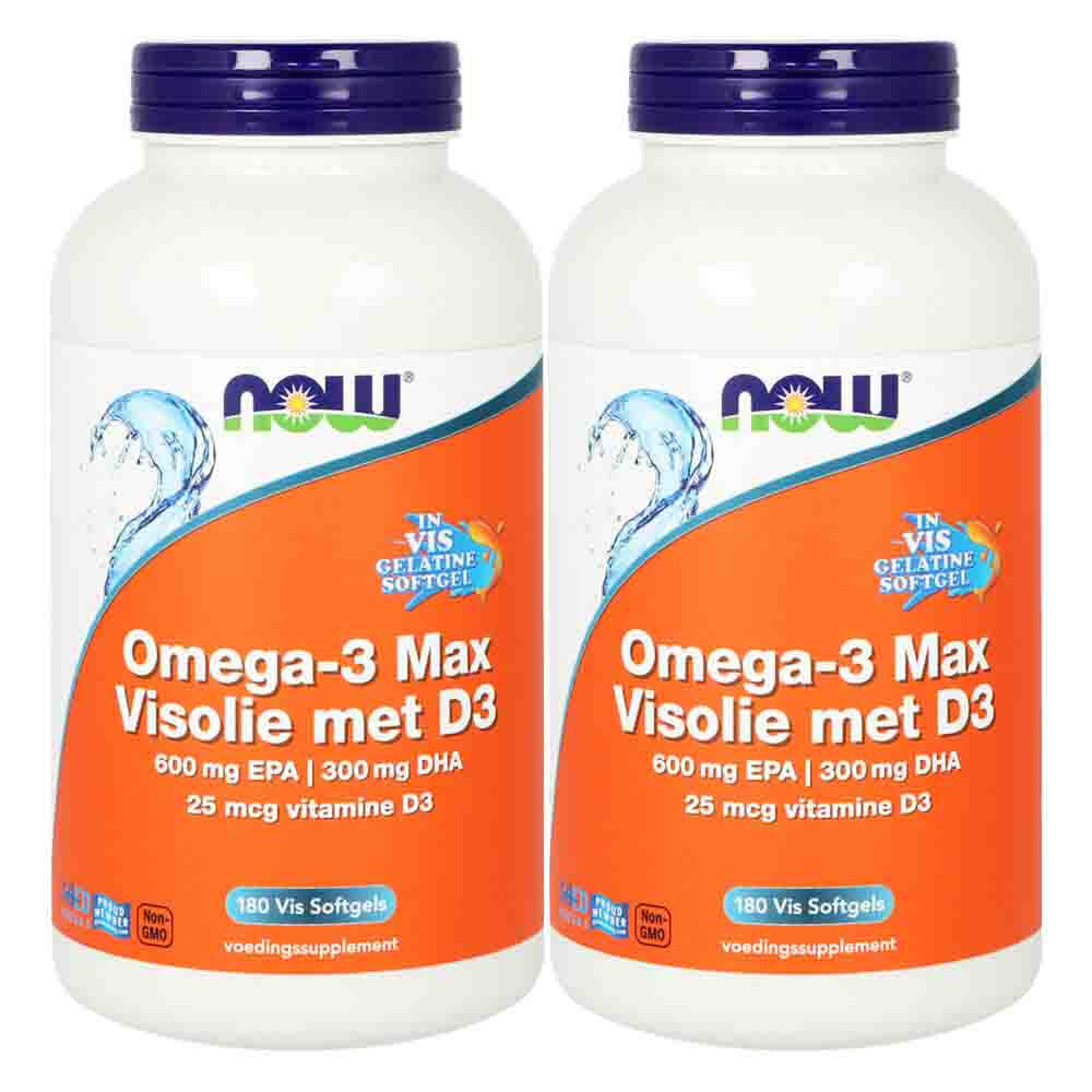 Gratis Verzending: 2x NOW Omega 3 Max Visolie met D3 600mg EPA&300mg DHA 600mg EPA&300mg DHA 180 softgels