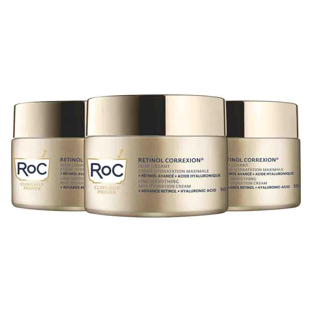 3x RoC Retinol Correxion Gezichtscrème Smoothing Max Hydration 50 ml