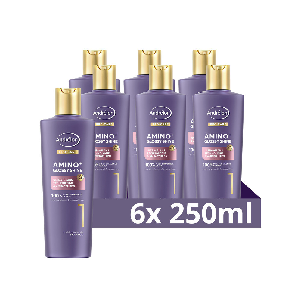 6x Andrélon Pro-Care Shampoo Amino+ Glossy Shine 250 ml