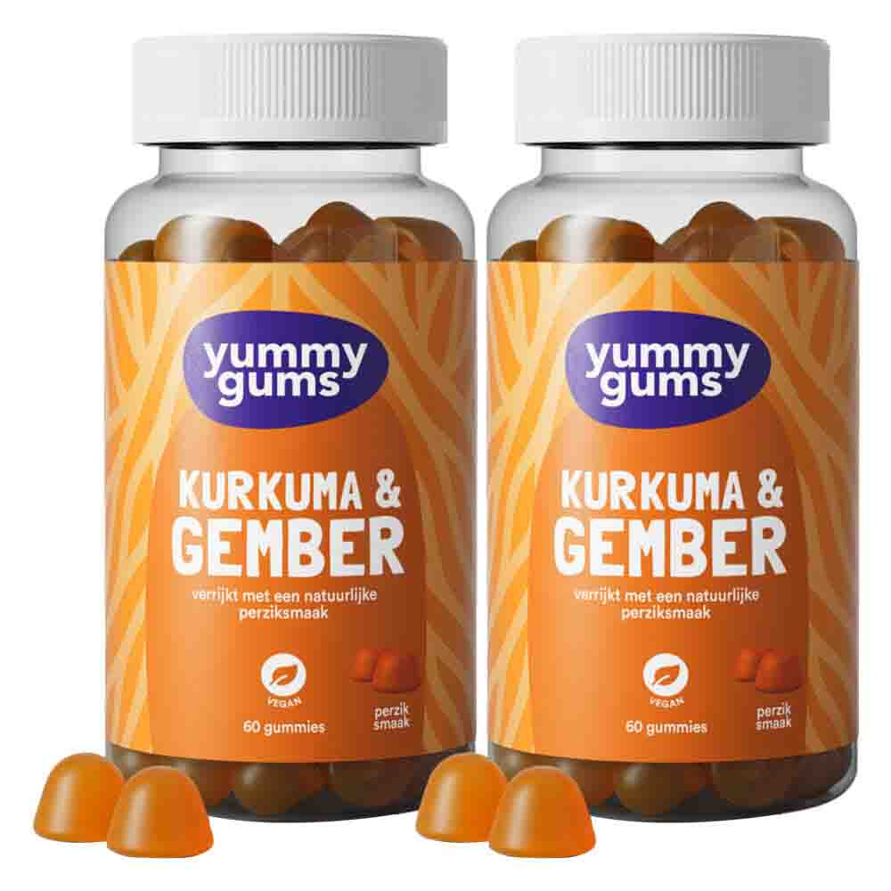 Gratis Verzending: 2x Yummygums Kurkuma Gember Gummies 60 stuks