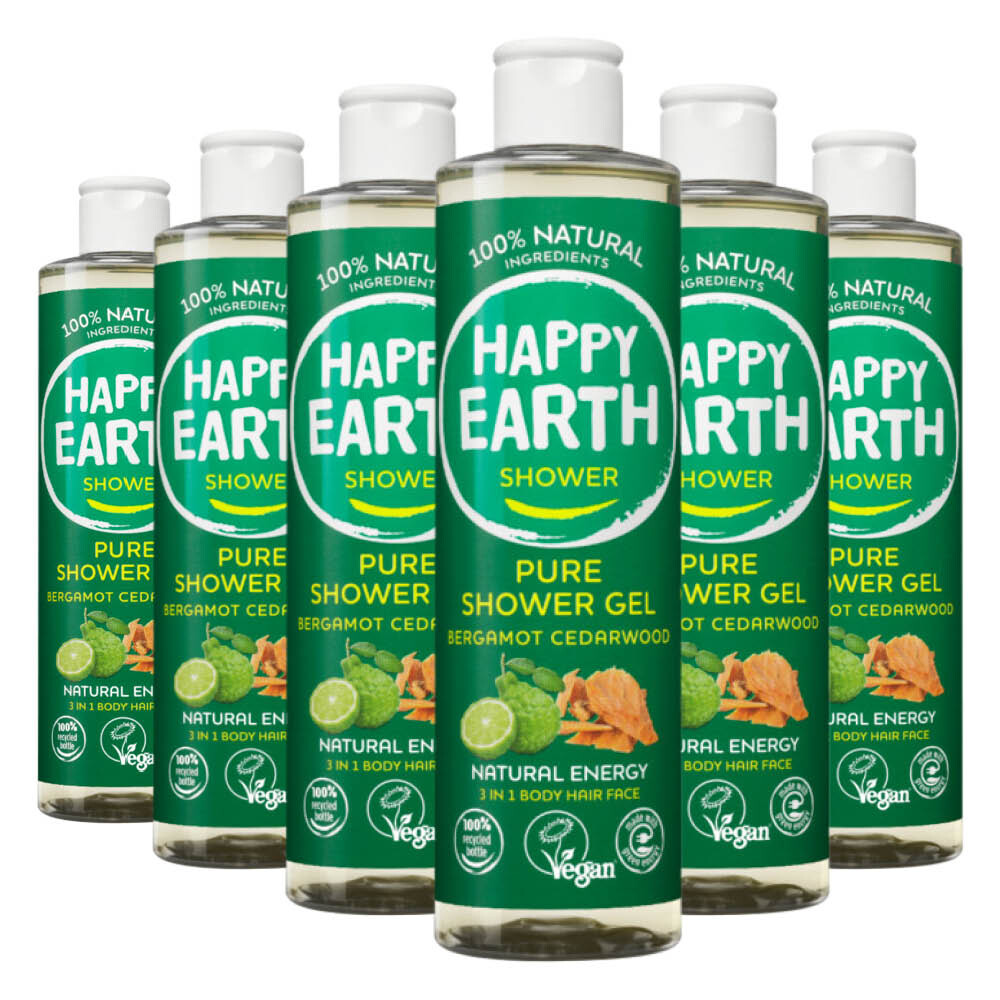 6x Happy Earth 100% Natuurlijke Douchegel Bergamot Cedarwood 300 ml