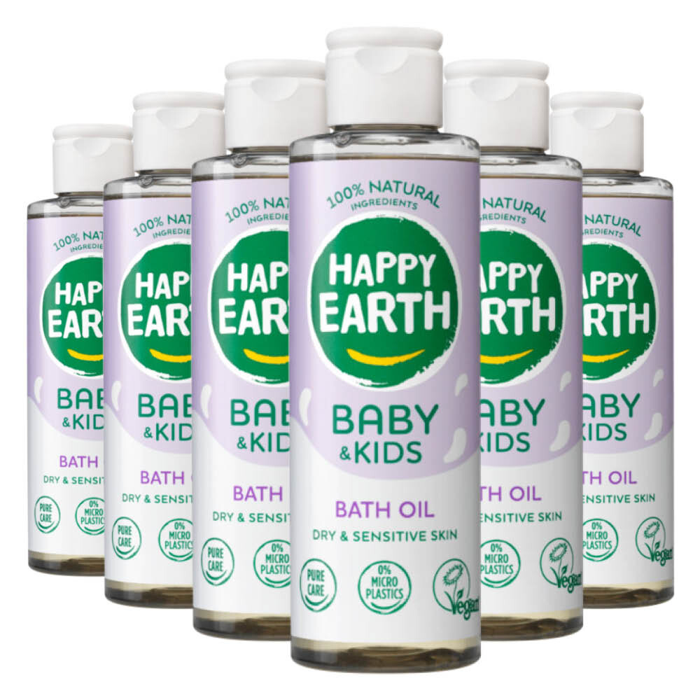6x Happy Earth Baby & Kids 100% Natuurlijke Badolie 150 ml