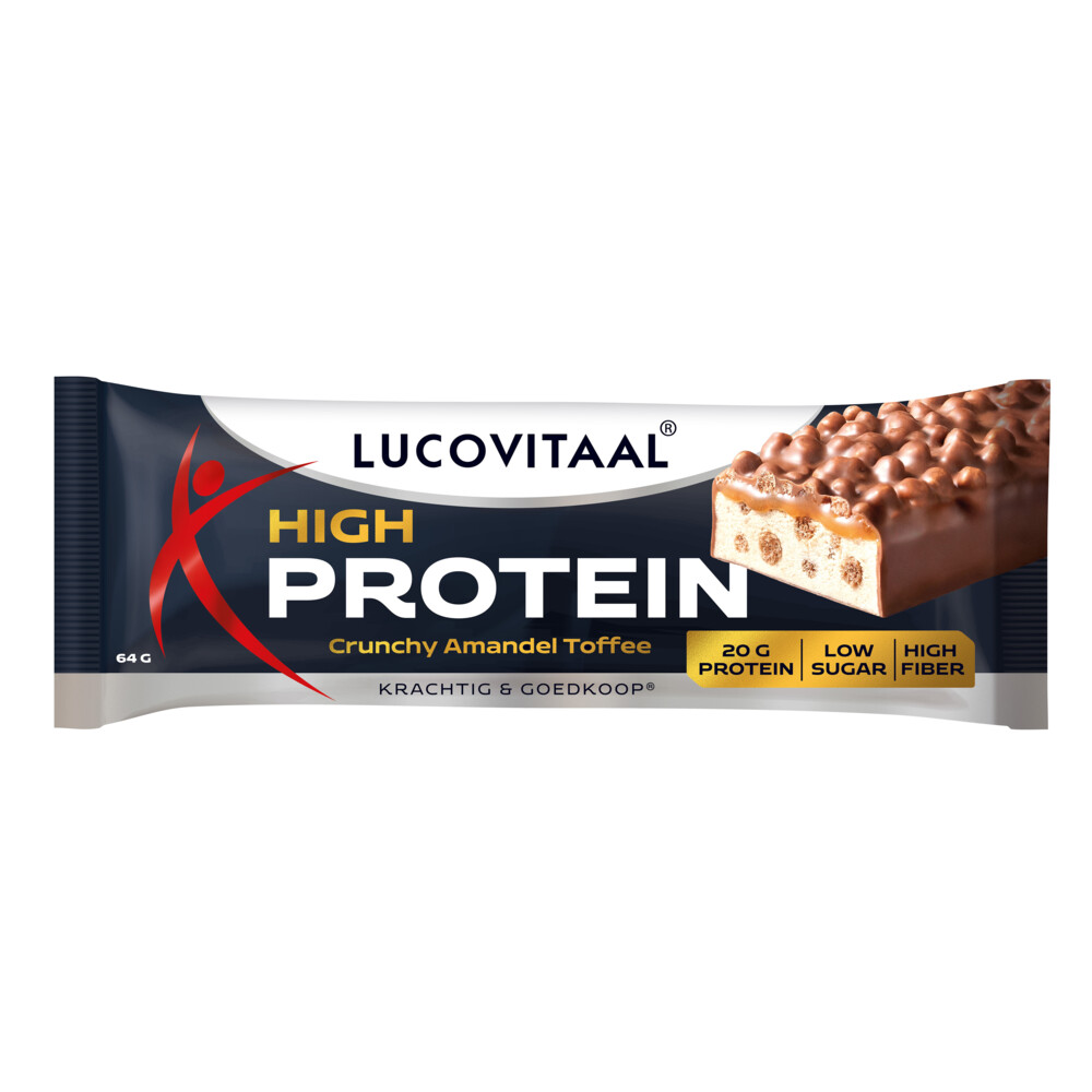 Gratis, Lucovitaal Protein High Reep Crunchy Amandel Toffee 64 Gr