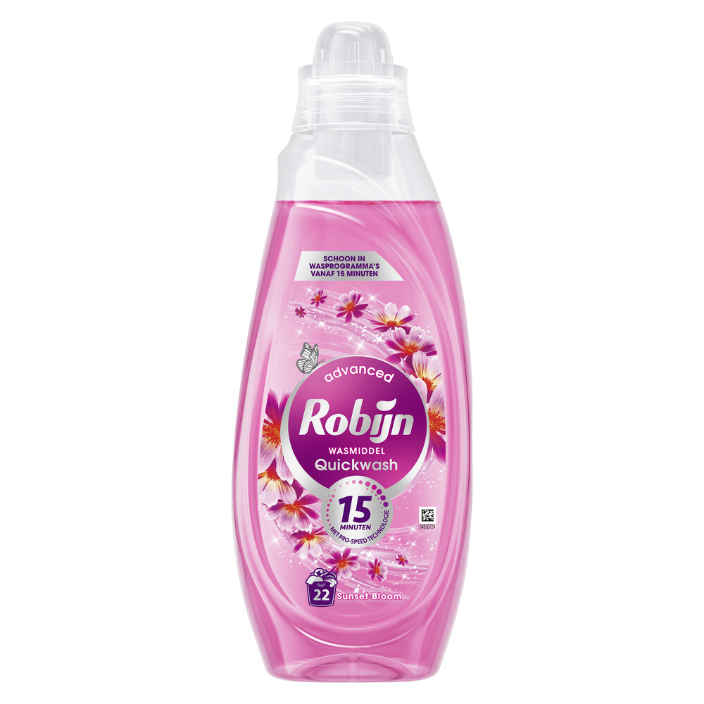 2+3 gratis: Robijn Advanced Quickwash Vloeibaar Wasmiddel Sunset Bloom 22 Wasbeurten 837 ml