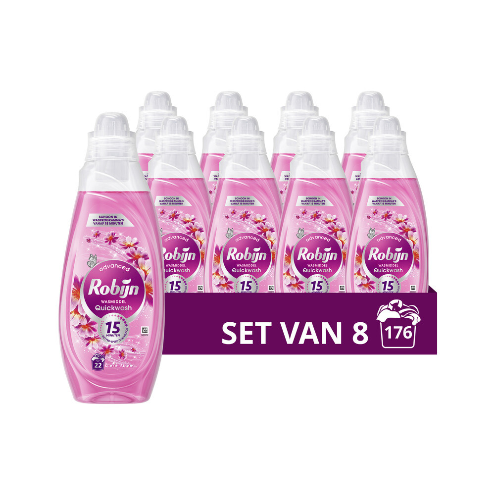 8x Robijn Advanced Quickwash Vloeibaar Wasmiddel Sunset Bloom 22 Wasbeurten 837 ml