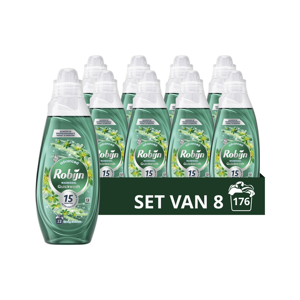 8x Robijn Advanced Quickwash Vloeibaar Wasmiddel Spring Blossom 22 Wasbeurten 837 ml