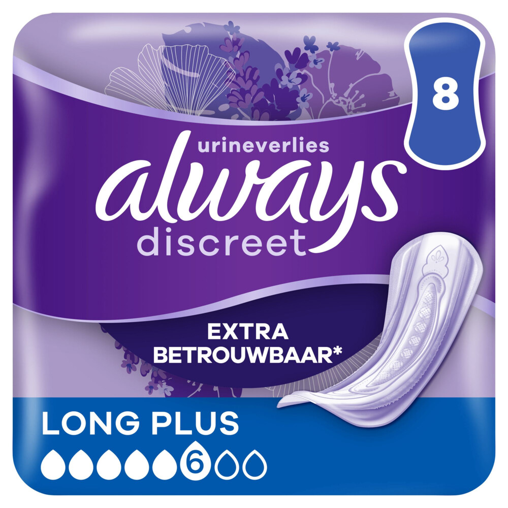 6x Always Discreet Incontinentie Verband Long Plus 8 stuks