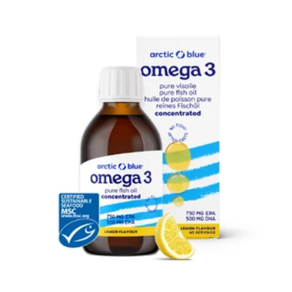 Gratis Verzending: Arctic Blue Visolie Omega-3 EPA 750mg&DHA 500mg Citroensmaak 150 ml