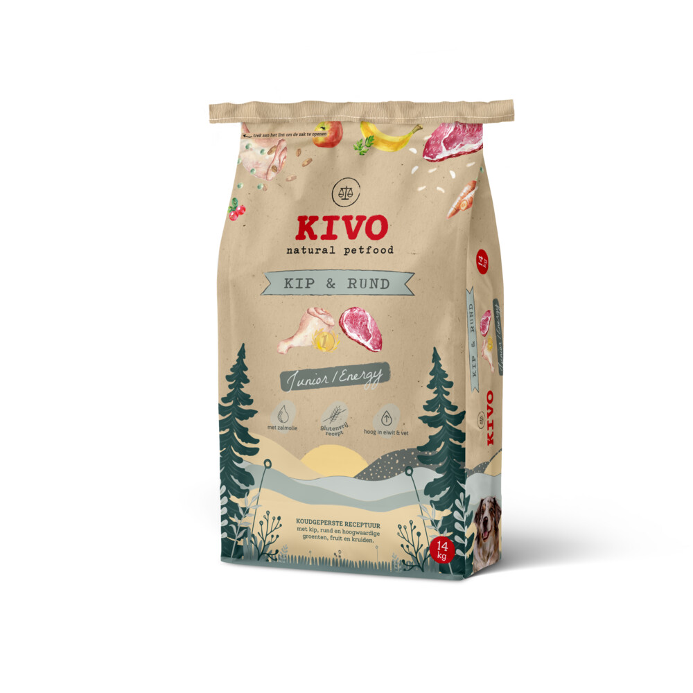 Kivo Hondenvoer Droog Energy Junior Kip&Rund Glutenvrij 14 kg