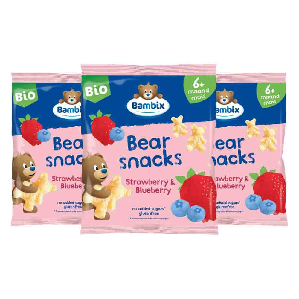 Bambix 3x  Bearsnacks 6+ mnd Aardbei Bosbes 180 gr