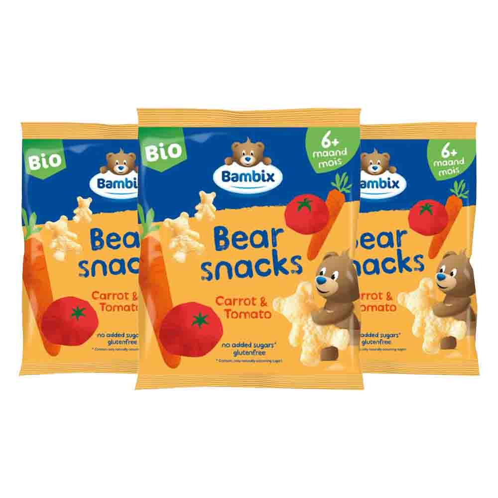 Bambix 3x  Bearsnacks 6+ mnd Wortel Tomaat 30 gr