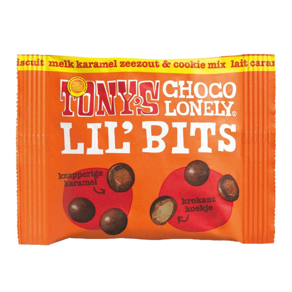 Tony's Chocolonely Lil'Bits Melk Karamel Zeezout&Cookie Mix 40 gr