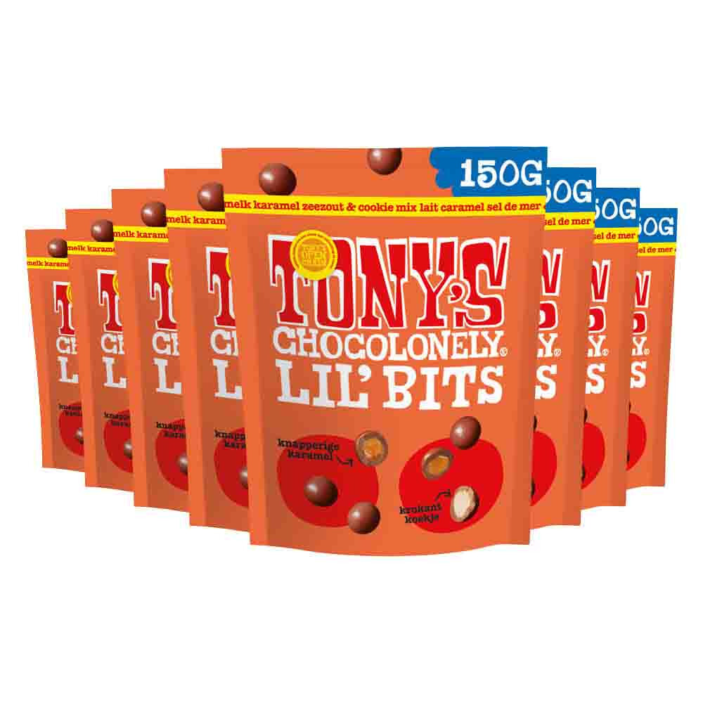 8x Tony's Chocolonely Lil'Bits Melk Karamel Zeezout&Cookie Mix 40 gr