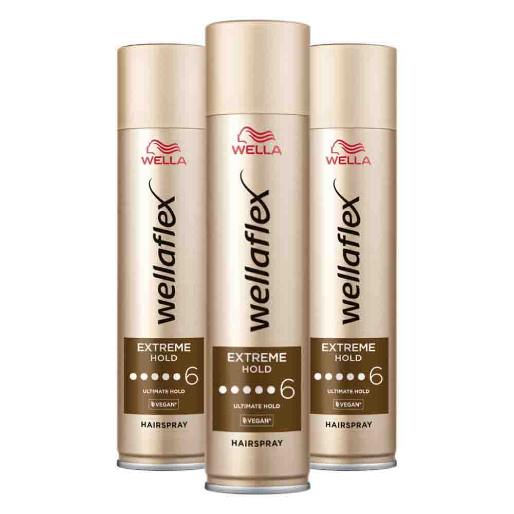 3x Wella Flex Haarspray Power Hold Mega Strong 250 Ml