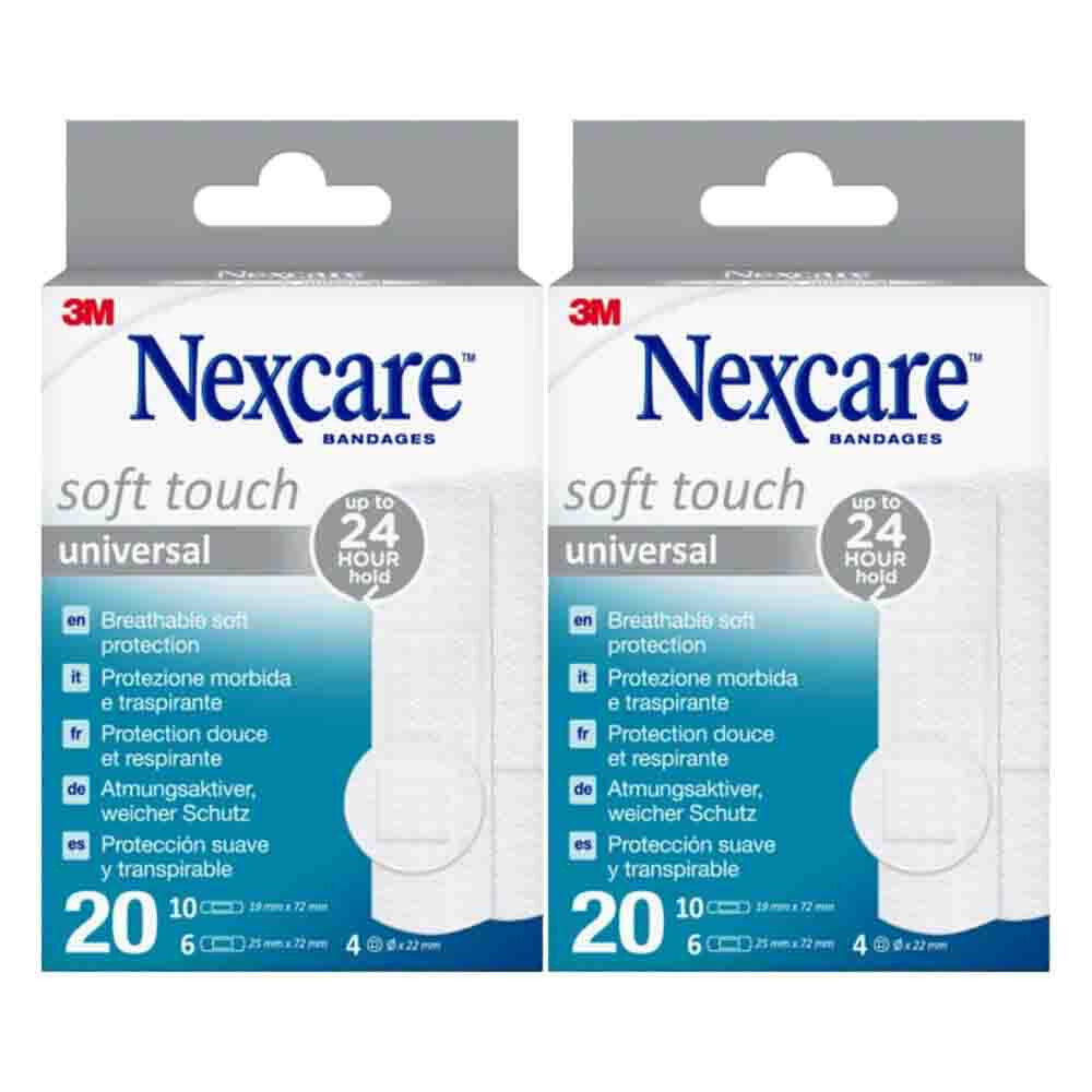 2x Nexcare Pleister Soft touch Universal 3 Maten 20 stuks