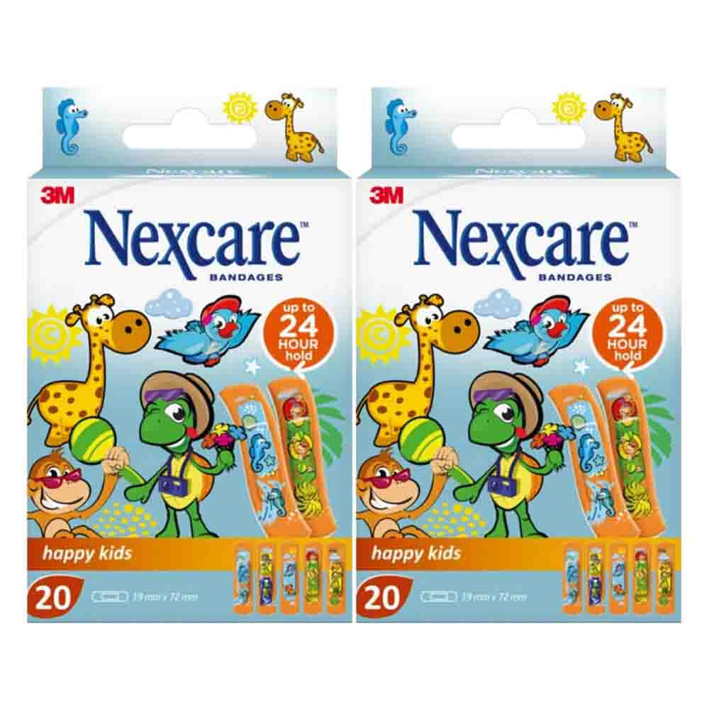 2x Nexcare Pleister Happy Kids 19 mm x 72 mm 20 stuks