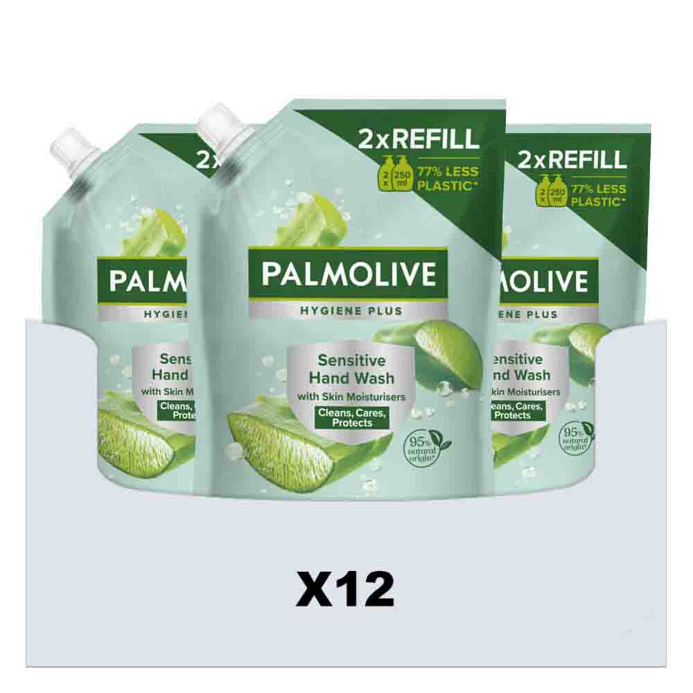 12x Palmolive Handzeep Navulling Doypack Hygiene Plus Sensitive Antibacteriële 500 ml
