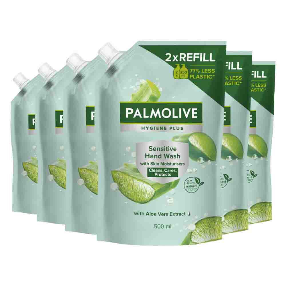 6x Palmolive Handzeep Navulling Doypack Hygiene Plus Sensitive Antibacteriële 500 ml