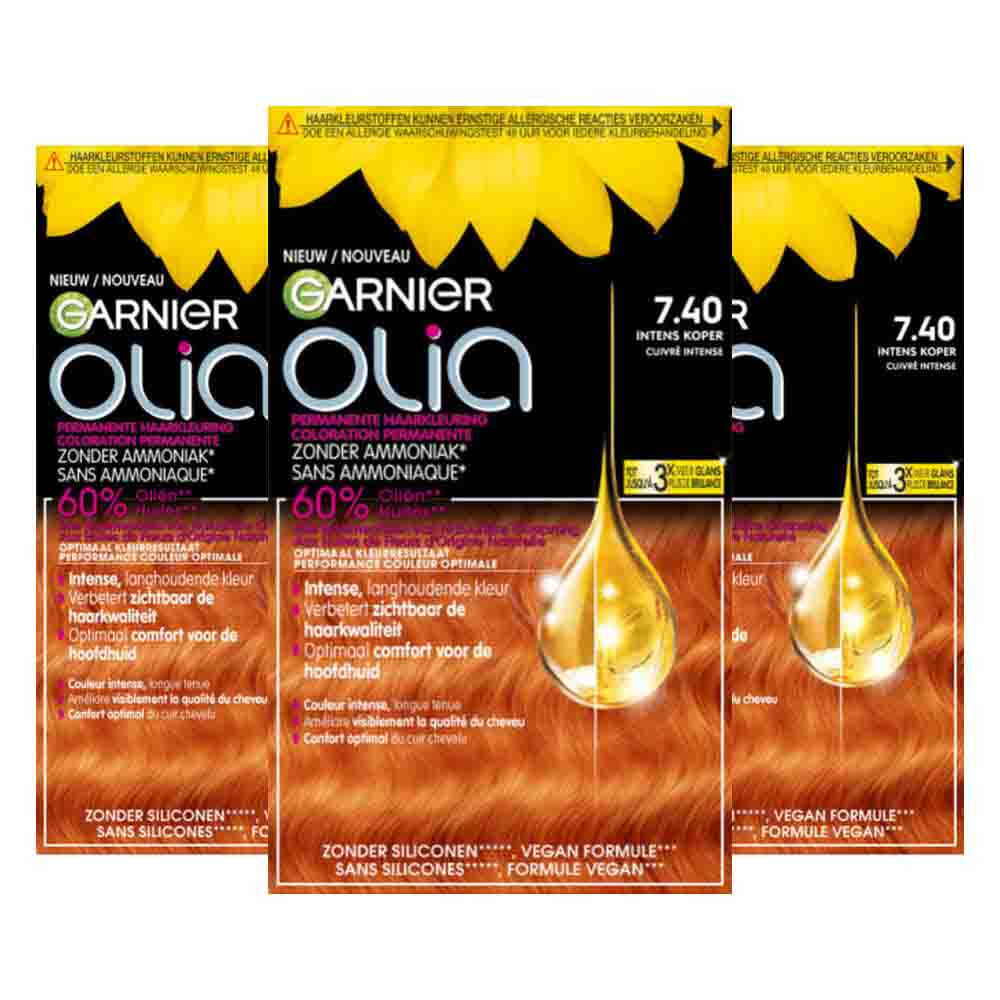 3x Garnier Olia Permanente Haarkleuring 7.40 Intens Koper
