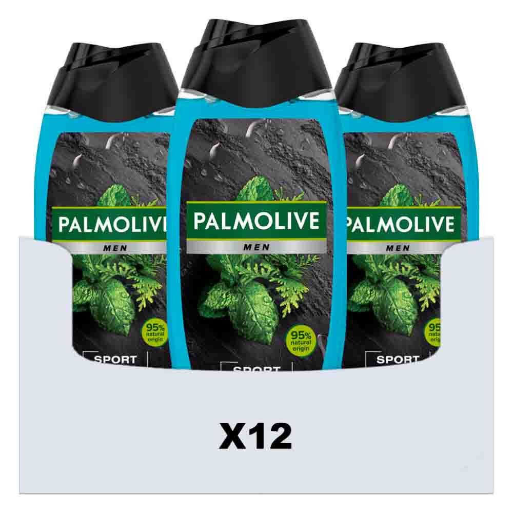 12x Palmolive Men 3-in-1 Body Face Hair Etherische Oliën Munt Cedernaalden 500 ml