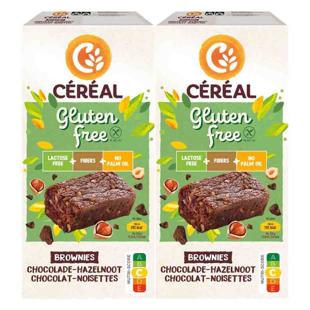 2x Céréal Brownies Chocolade en Hazelnoot Gluten en Lactosevrij 150 gr