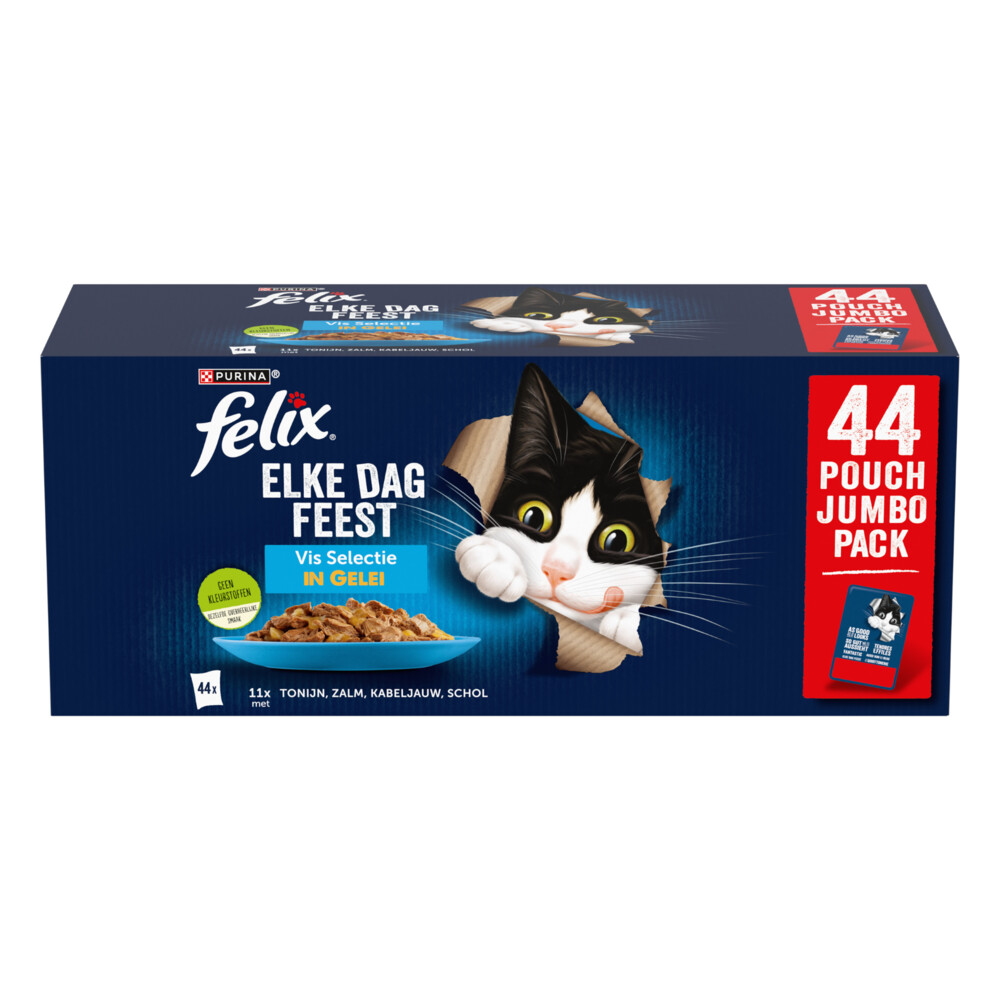 Felix Kattenvoer Pouch in Gelei Multipack Elke Dag Feest Vis Selection 44 x 85 gr
