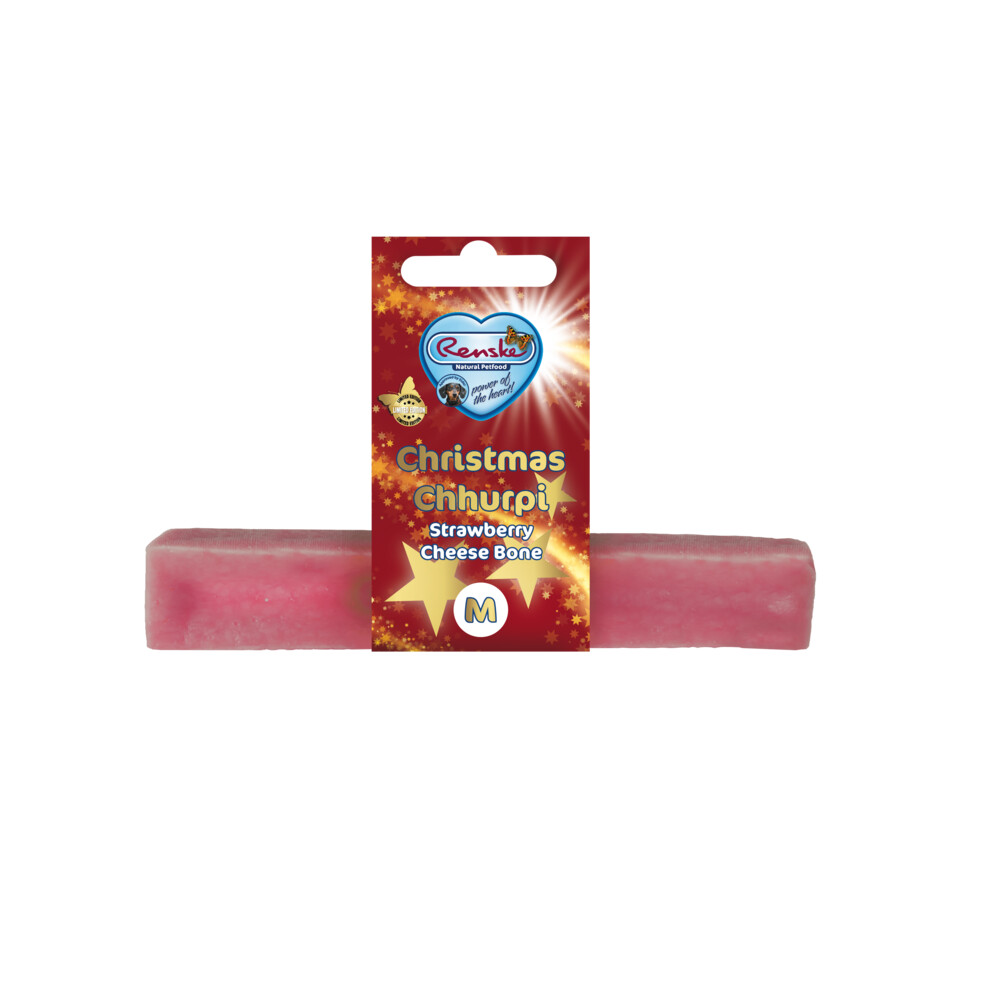 Renske 8x  Hondensnack Chhurpi Kerst Kauwkluif M Aardbei Gedrag 48 gr