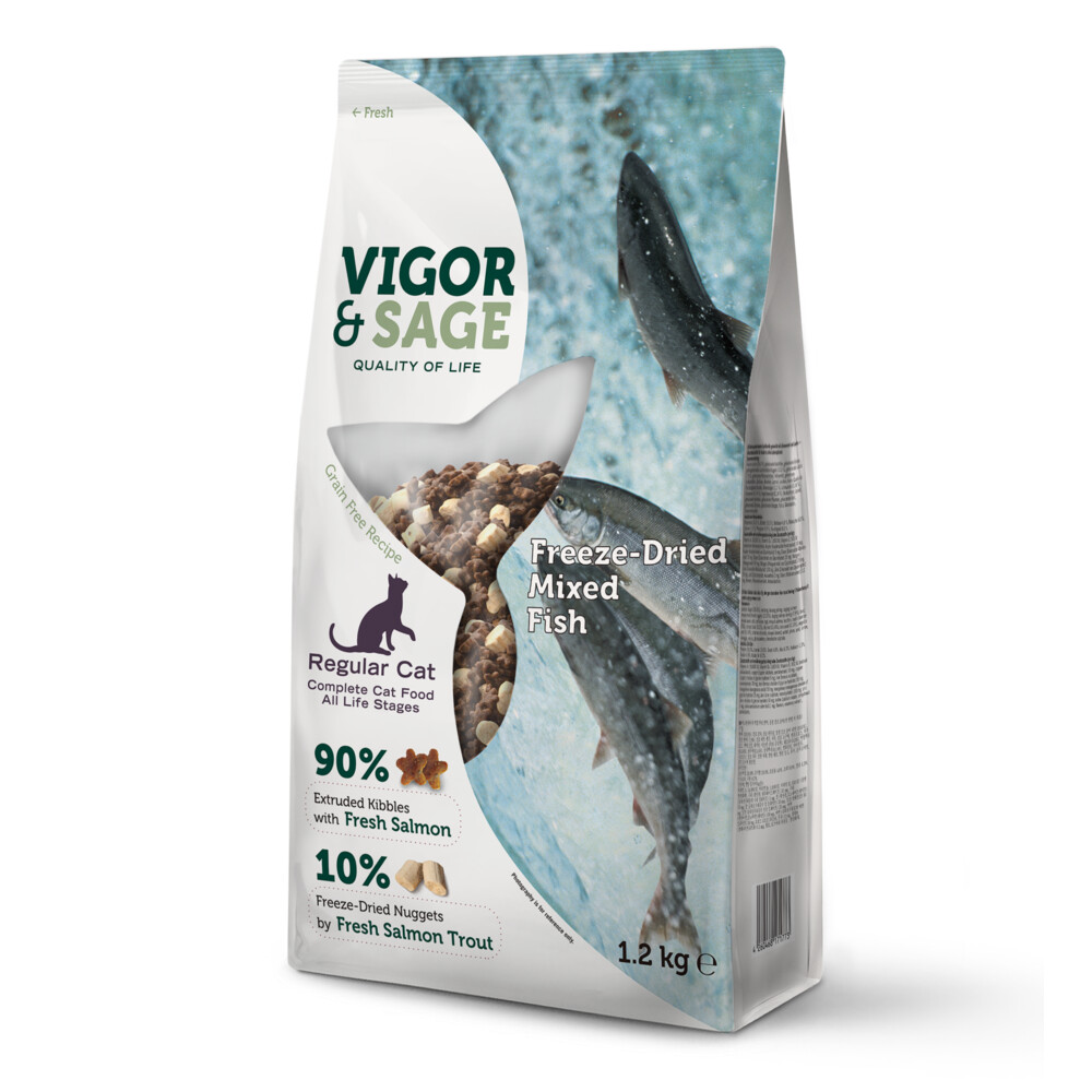 Vigor&Sage Kattenvoer Droog Adult Freeze-Dried Mixed Fish 1,2 kg