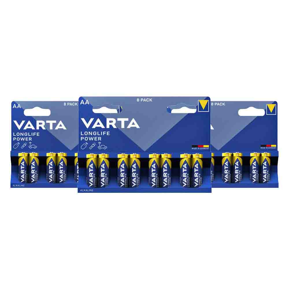 3x Varta Longlife Power Alkaline Batterijen AA 8 stuks