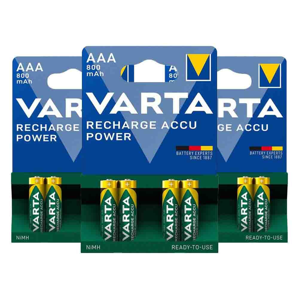 3x Varta Recharge Accu Power Oplaadbare Batterijen Aaa 800mAh 4 Stuks