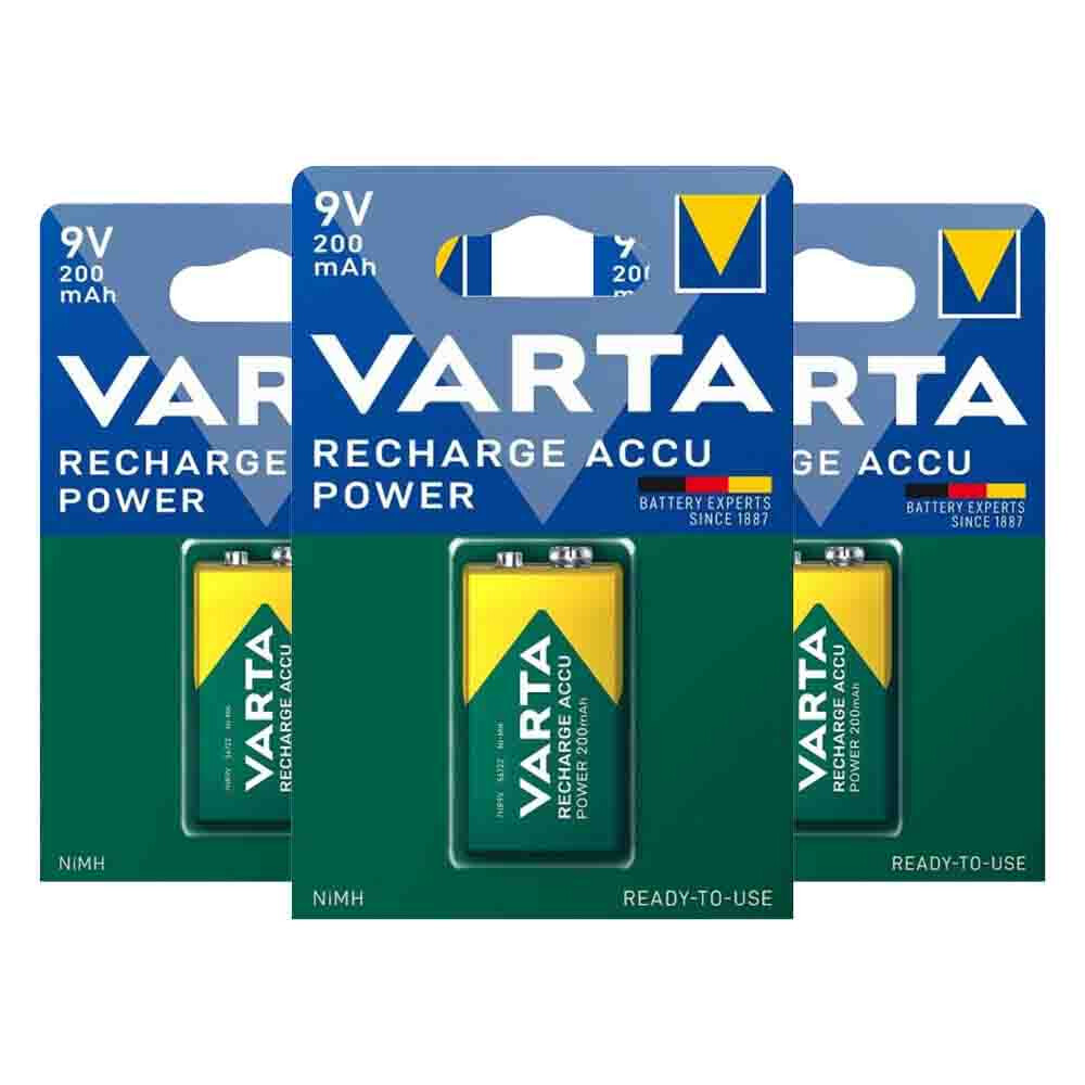 3x Varta Recharge Accu Power Oplaadbare Batterijen 9V 200mAh