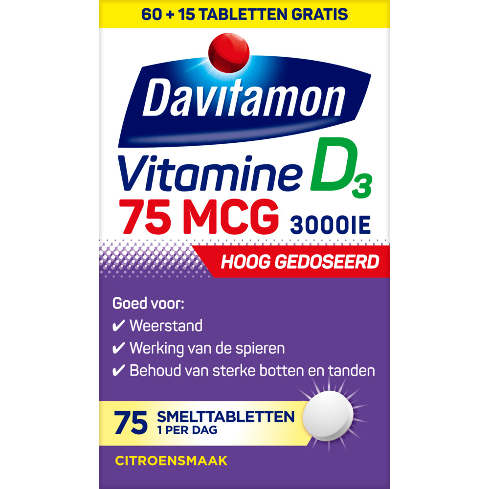Gratis Verzending: Davitamon Vitamine D3 75mcg Hoog Gedoseerd 75 smelttabletten