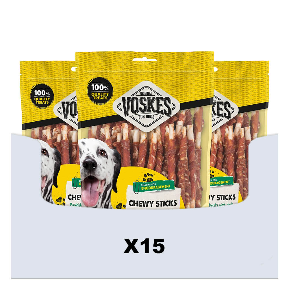 15x Voskes Hondensnack Rawhide Sticks Eend 400 gr