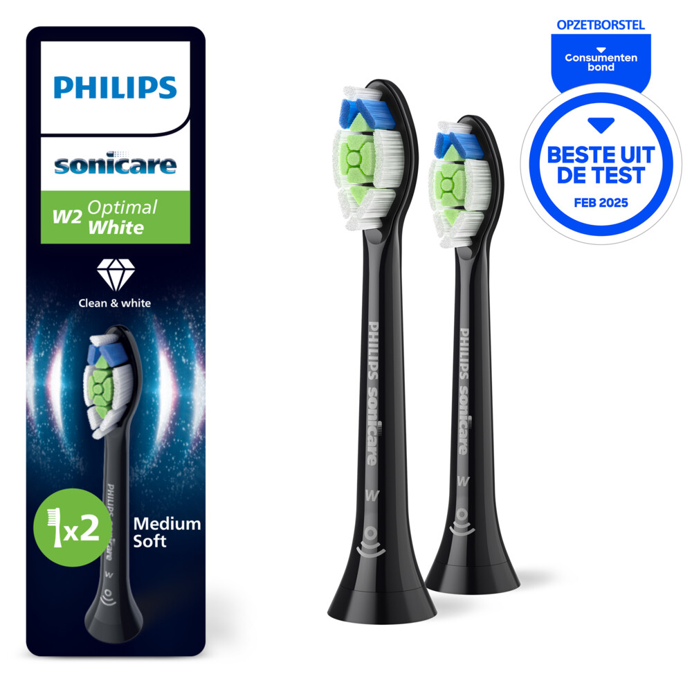 Philips Sonicare Opzetborstels W2 Optimal White Zwart 2 stuks - afbeelding 1