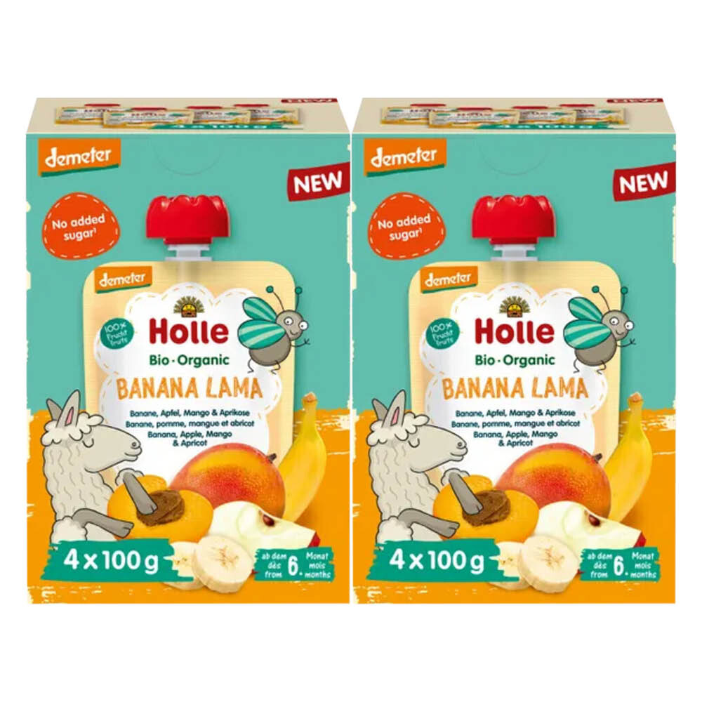 2x Holle Knijpfruit Multipack 6+ mnd Banana Lama 4 stuks