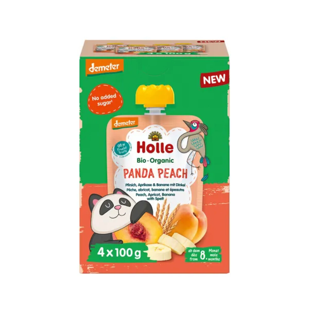 Holle 2x  Knijpfruit Multipack 8+ mnd Panda Peach 4 stuks