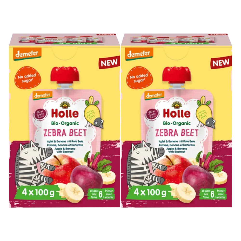 2x Holle Knijpfruit Multipack 8+ mnd Zebra Beet 4 stuks
