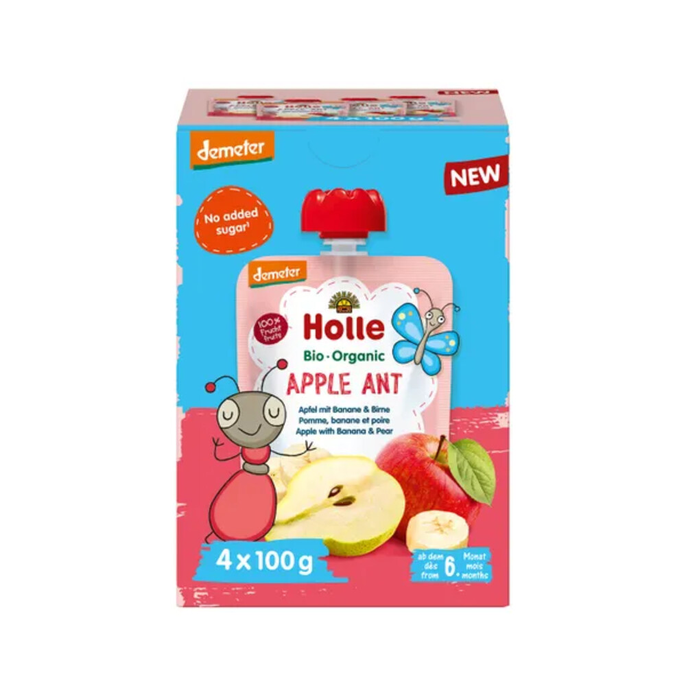 Holle 2x  Knijpfruit Multipack 8+ mnd Apple Ant 4 stuks
