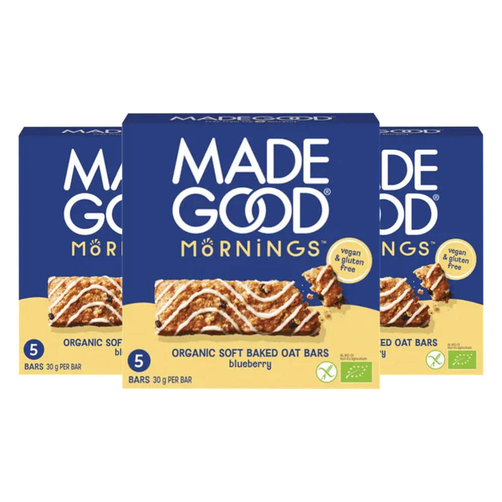 3x MadeGood Mornings Baked Oat Bars Blueberry 5 stuks