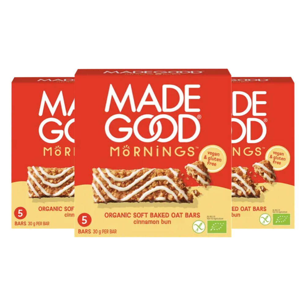 3x MadeGood Mornings Baked Oat Bars Cinnamon Bun 5 Stuks