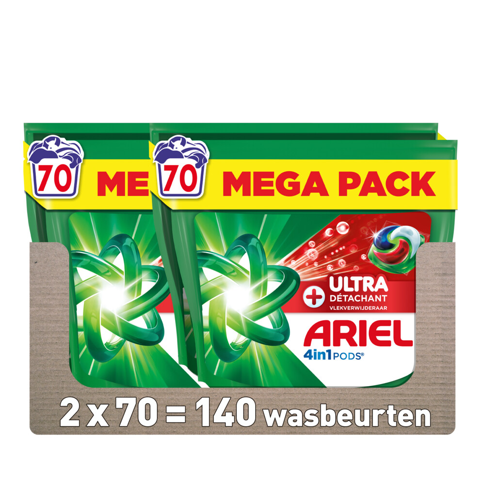 2x Ariel 4in1 Wasmiddel Pods Ultra Vlekverwijderaar 70 stuks