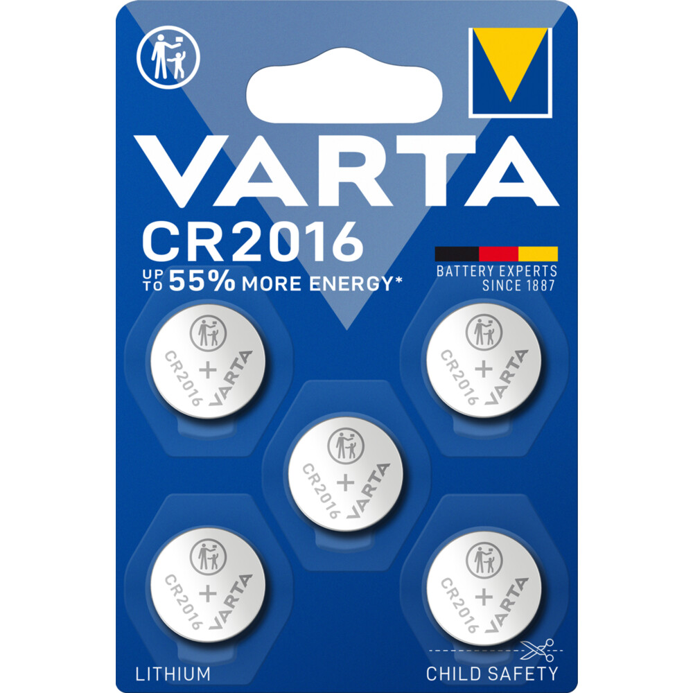 2x Varta LITHIUM Coin Batterijen CR2016 Blister 5 stuks