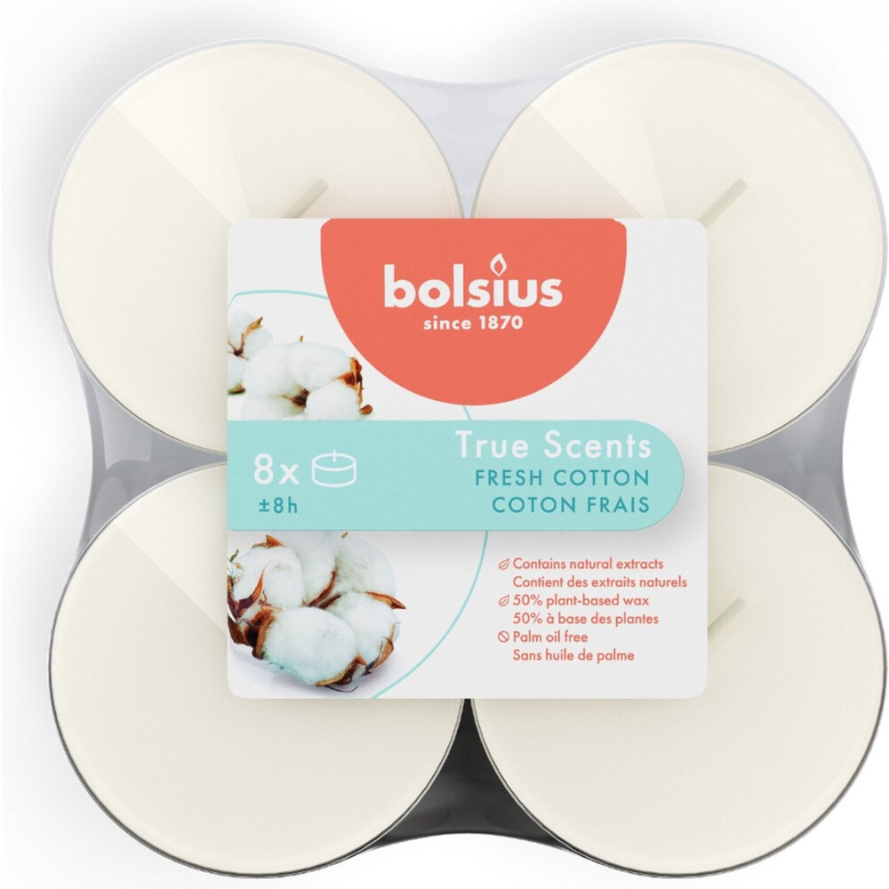 Bolsius Maxi Waxinelichtjes True Scents - Fresh Cotton - 8 Stuks