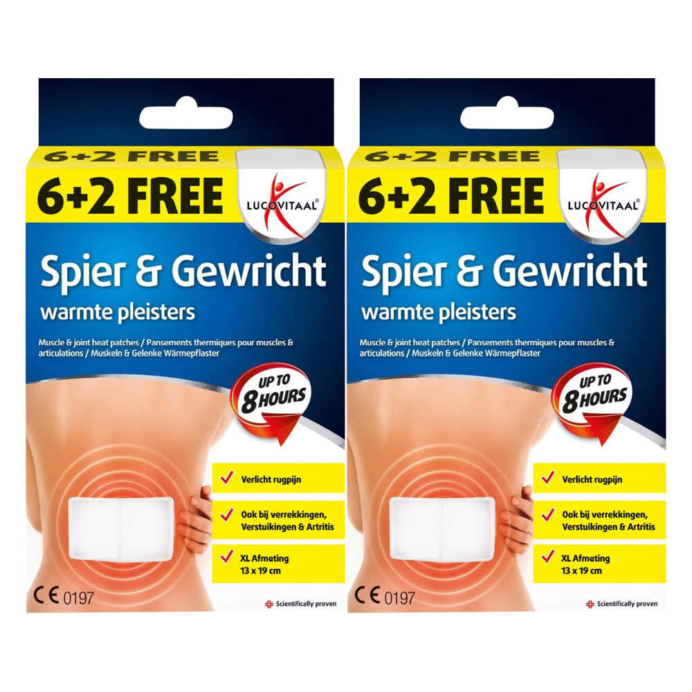 2x Lucovitaal Spier & Gewricht Warmtepleister Rug Maxi 8 stuks