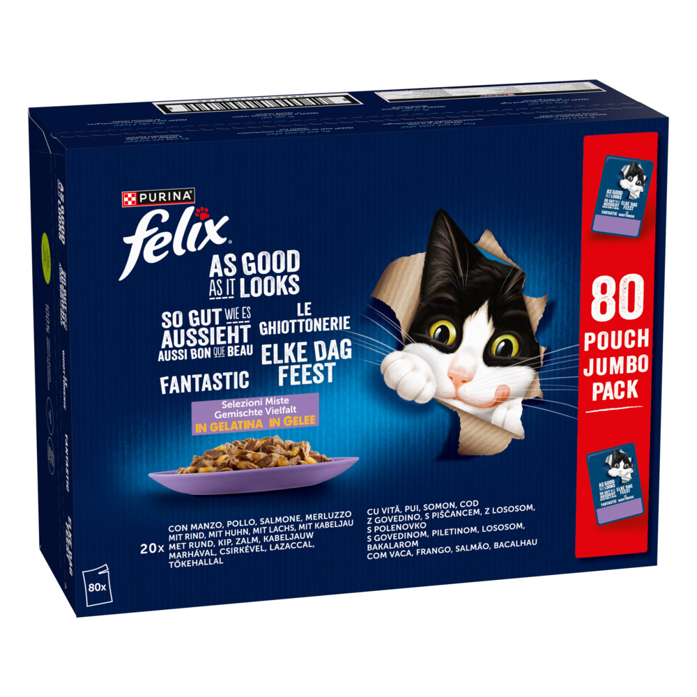 Felix Kattenvoer Nat Pouch Gelei Mix Elke Dag Feest Multipack 80 x 85 gr